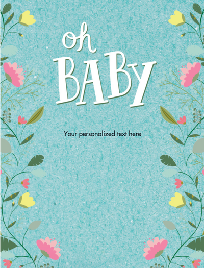 Floral design with 'oh BABY' text on a blue background