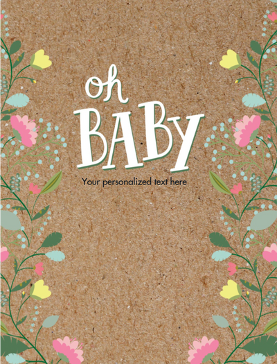 Floral design with 'oh BABY' text on a textured background