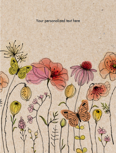 Floral design with butterflies on a textured beige background