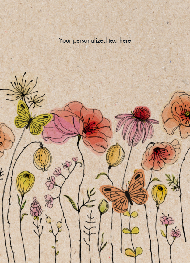 Floral design with butterflies on a textured beige background