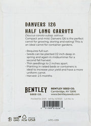 Back of heirloom Danvers Half Long Carrot seed packet with growing instructions.