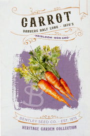 Front of heirloom Danvers Half Long Carrot seed packet.
