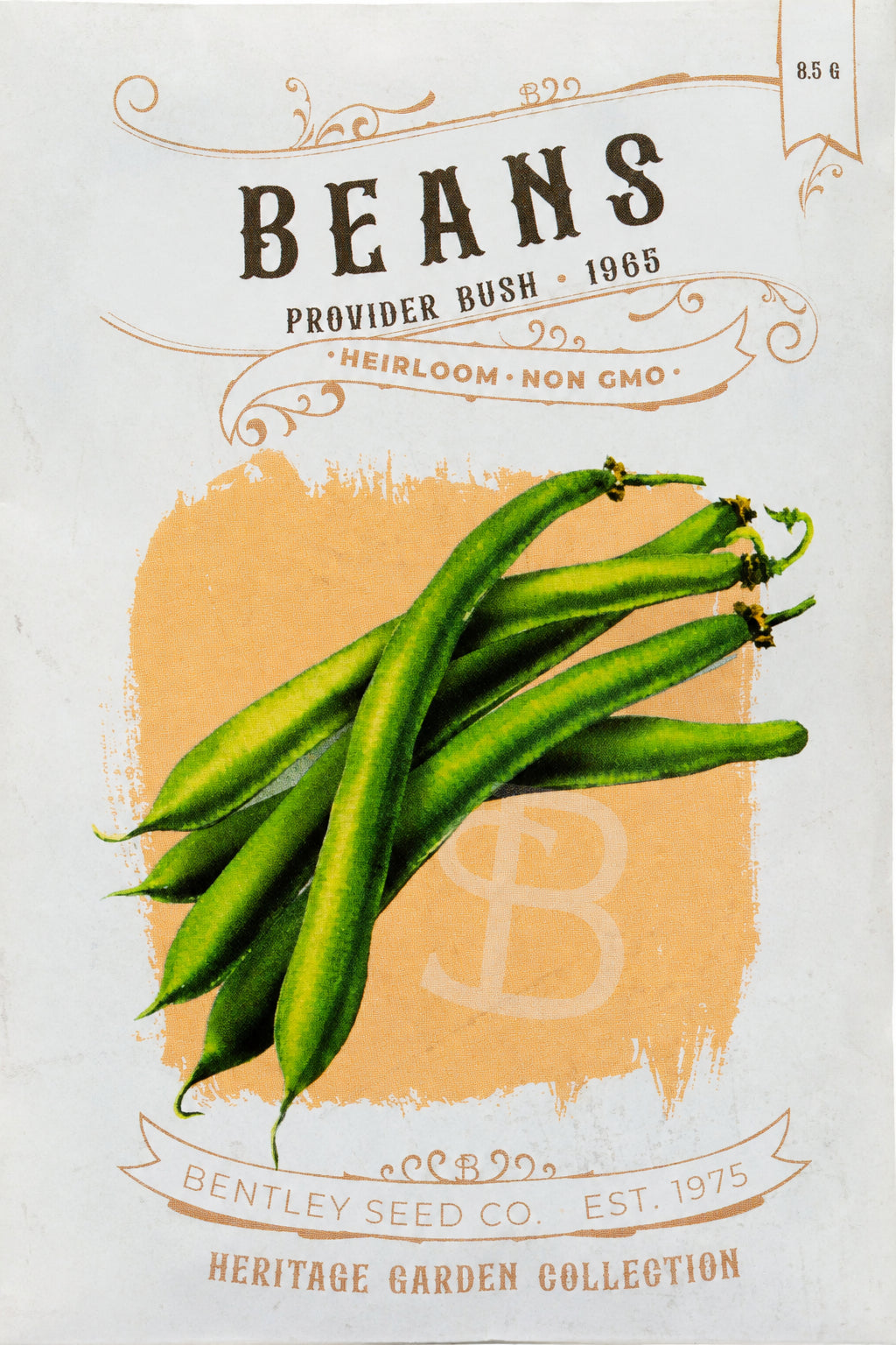 Front of heirloom Provider Bush Beans seed packet. 