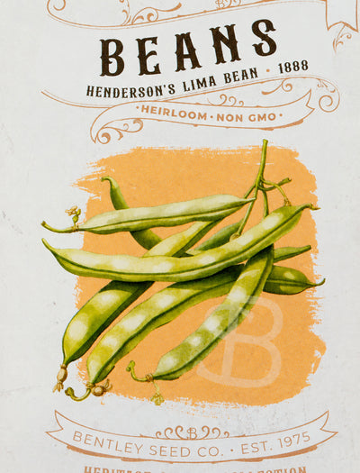 Front of heirloom Henderson's Lima Bean seed packet.
