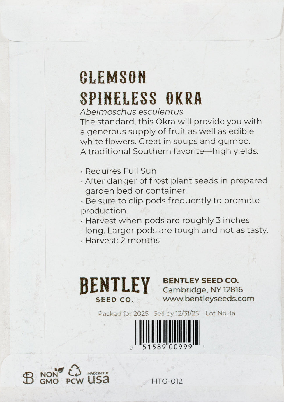 Bentley Seeds Okra Clemson Spineless - Thumbnail 2