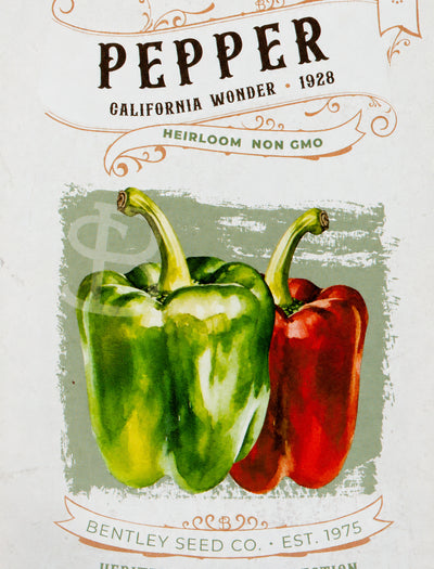 Front of heirloom California Wonder Pepper seed packet.