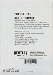 Back of Purple Top Turnip seed packet with growing instructions.