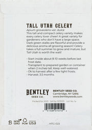 Back of heirloom Tall Utah Celery Seed Packet with growing instructions.
