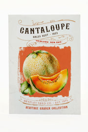 Front of heirloom Cantaloupe seed packet.
