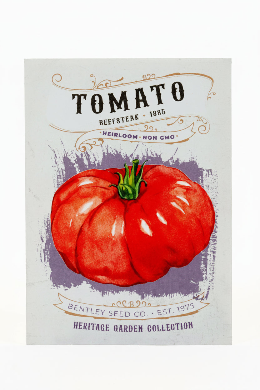 Front of heirloom tomato seed packet.