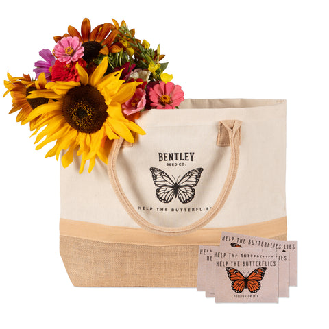 Bentley Seeds Help the Butterflies Monarch Butterfly Jute and Canvas Tote Bag