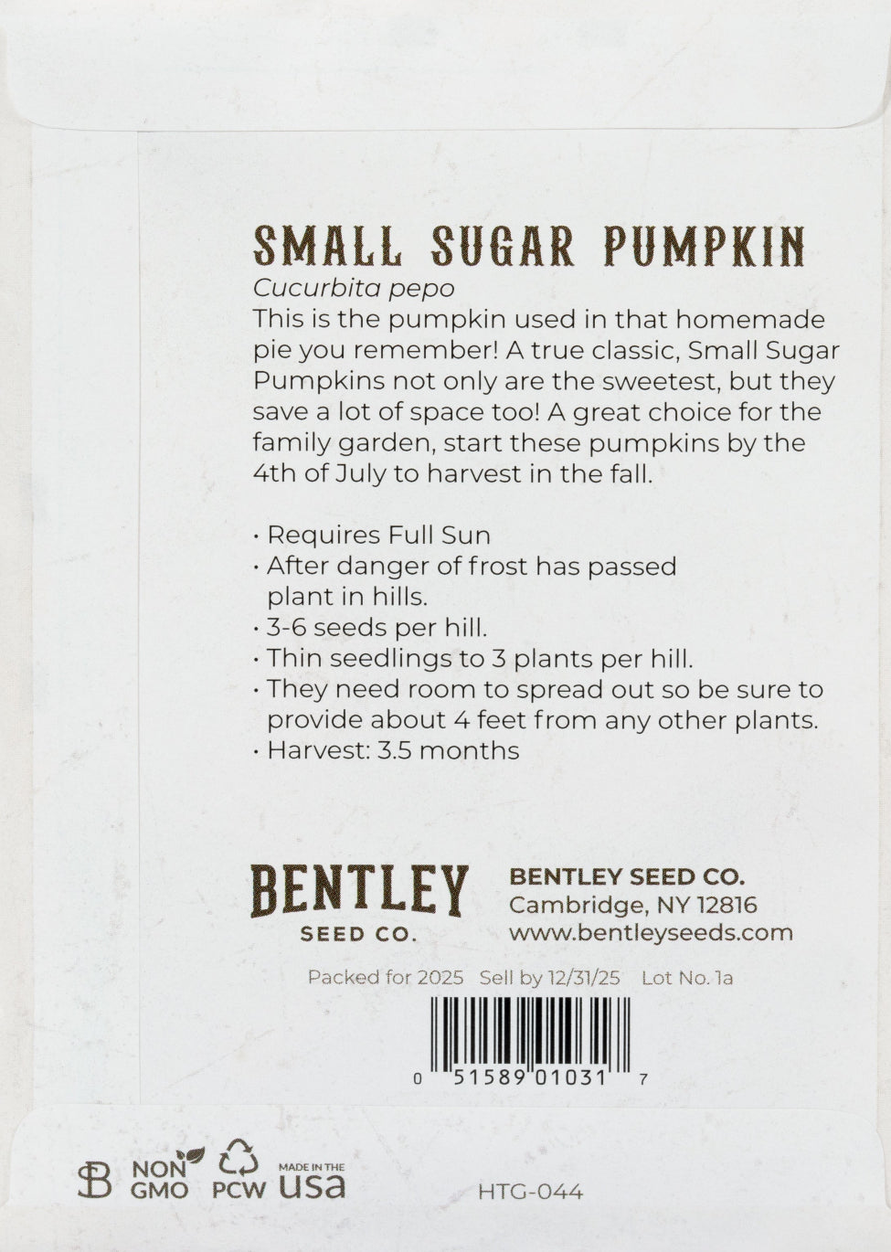Pumpkin-Small Sugar 1863 Back Packet
