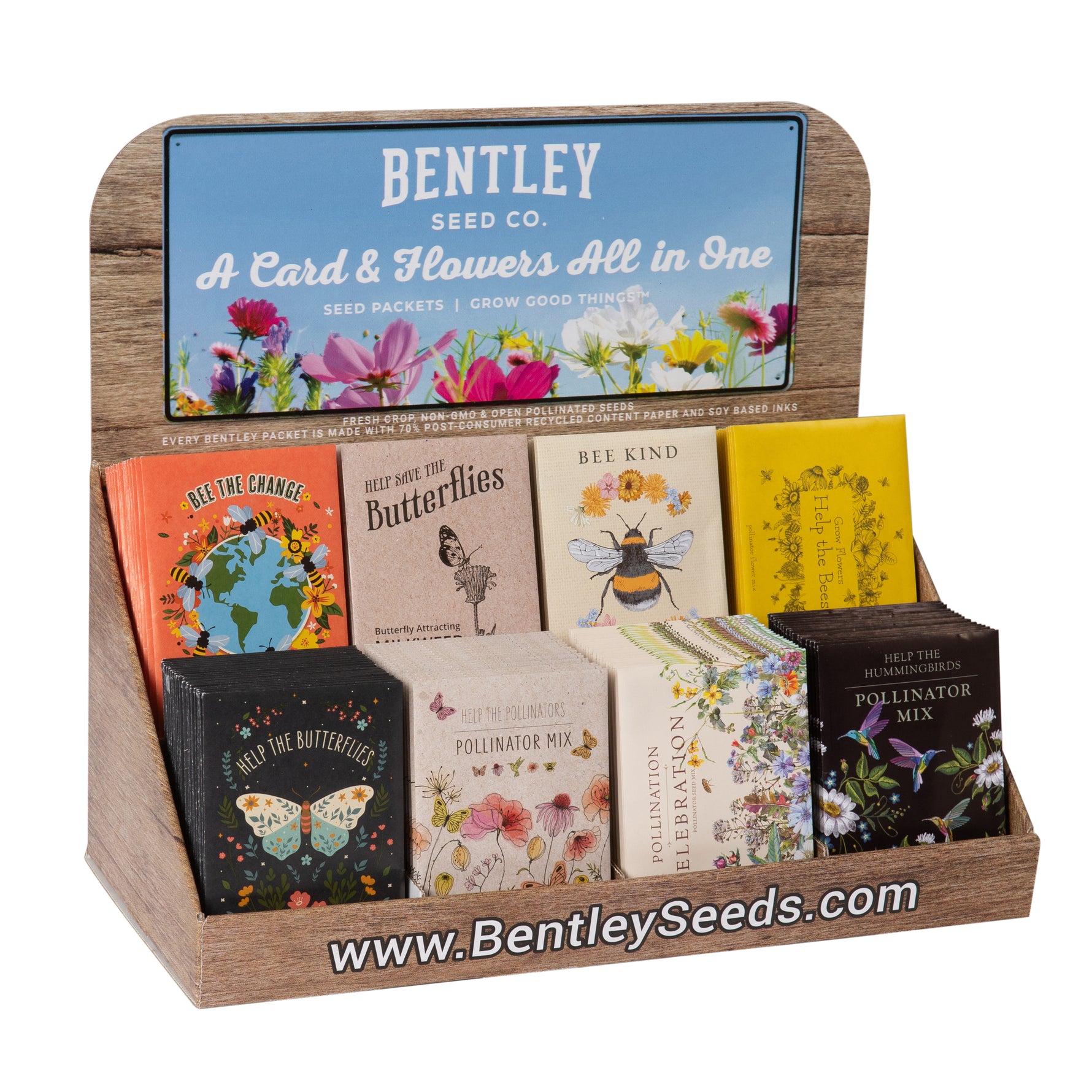 250 Pollinator Seed Favor Packet Display - Bentley Seeds - A Card & Flowers All in One