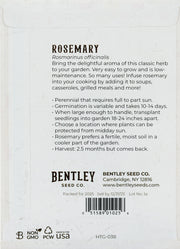 Back of heirloom Rosemary-500 BC seed packet with growing instructions.