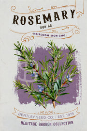 Front of heirloom Rosemary-500 BC seed packet.