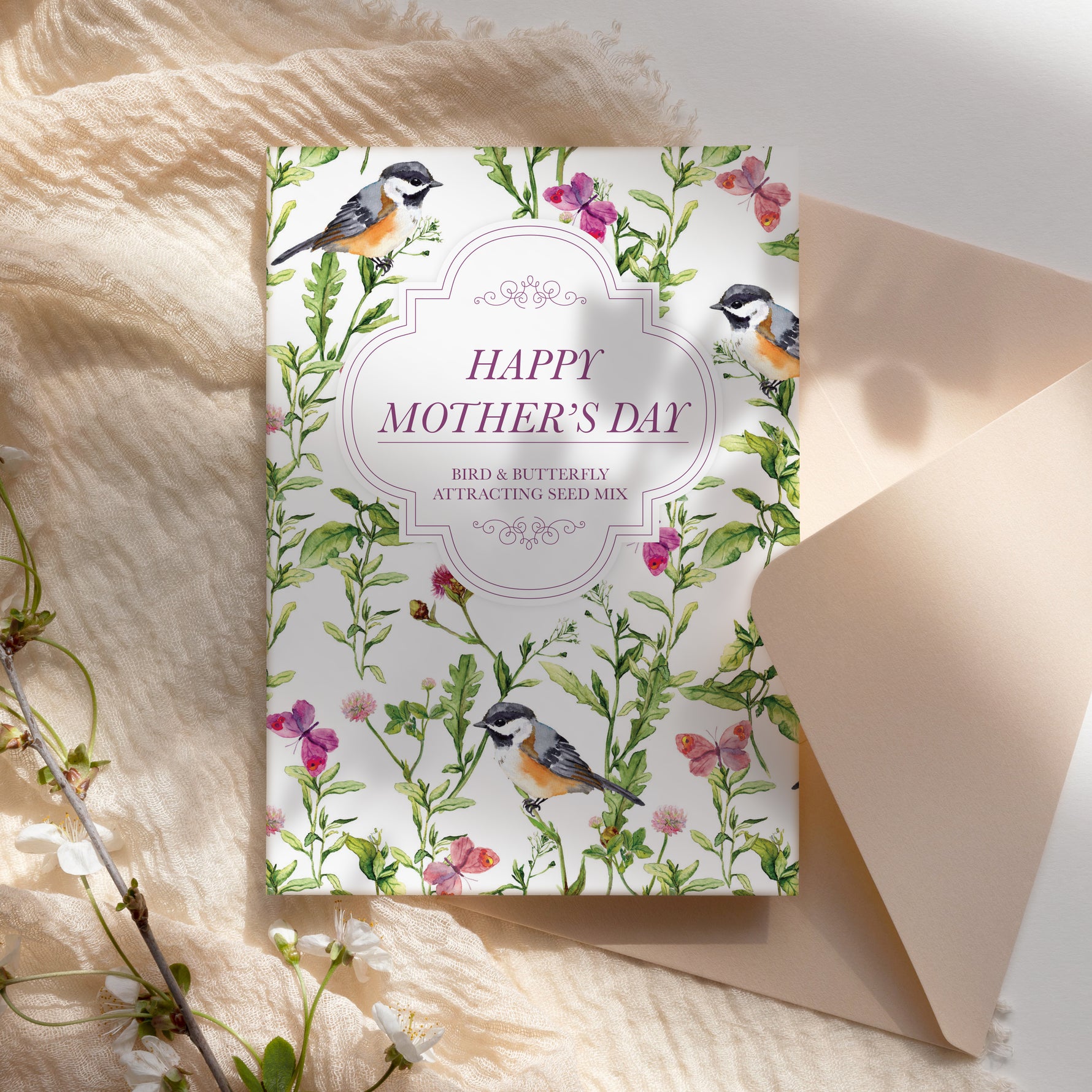 mother's day flower seeds Happy Mother's Day Vintage - Bird & Butterfly Wildflower Mix Seed Packets