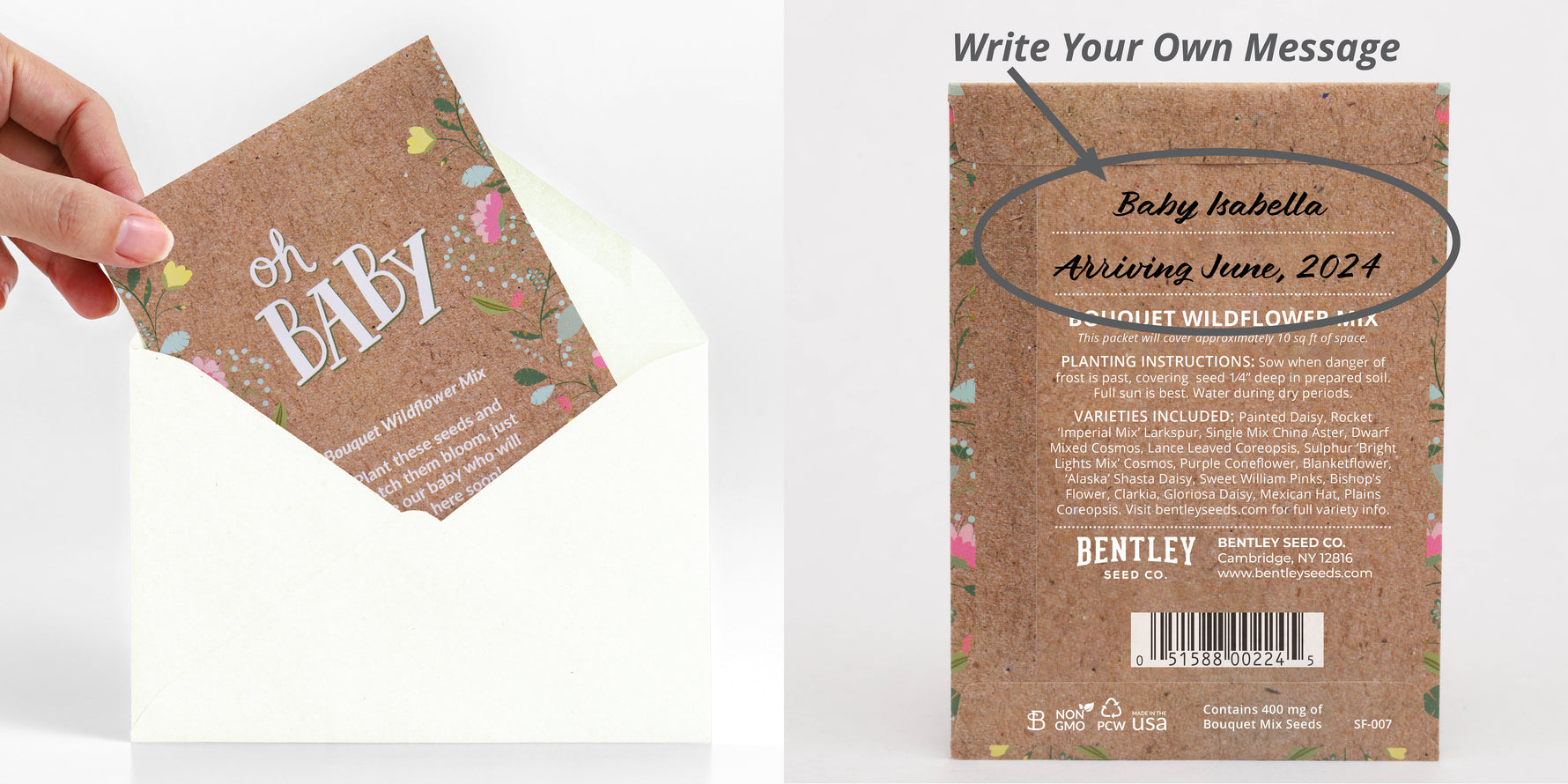 Oh Baby Brown Bouquet Wildflower Mix Seed Packet Write Your Own Personalized Message - fits into an envelope with no additional postage required - Bentley Seed