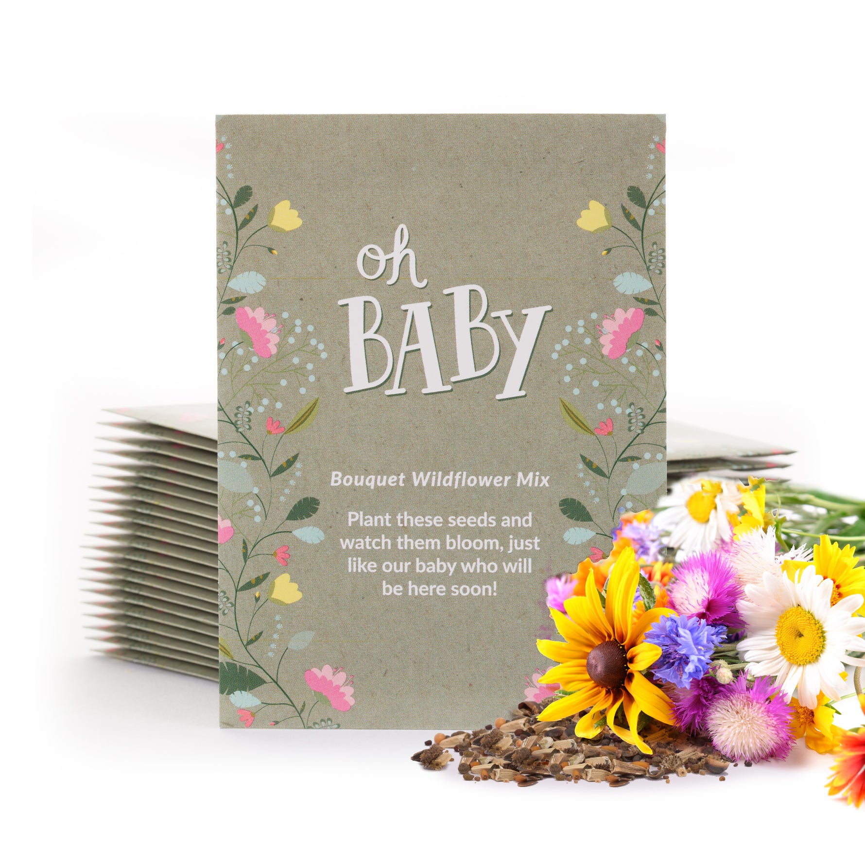 Oh Baby Baby Shower Sage Green Bouquet Wildflower Seed Packets