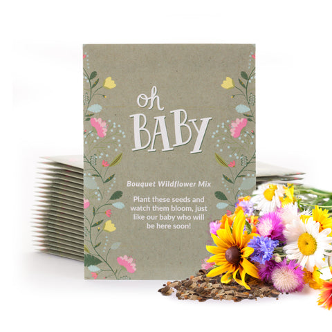 "Oh Baby - Baby Shower" Sage Green Bouquet Flower Seed Favor - Bentley Seeds