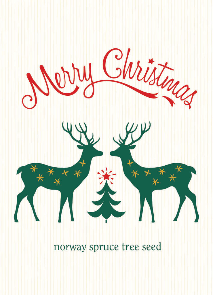 Merry Christmas Reindeer Norway Spruce Tree Seed Favor Gift Tag Seed Packets - Bentley Seeds