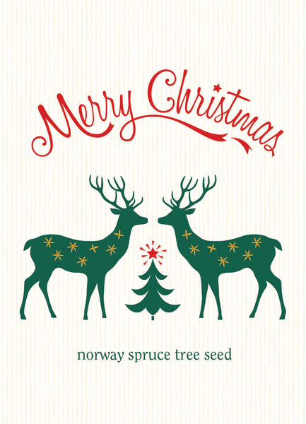 Merry Christmas Reindeer Norway Spruce Tree Seed Favor Gift Tag Seed Packets - Bentley Seeds