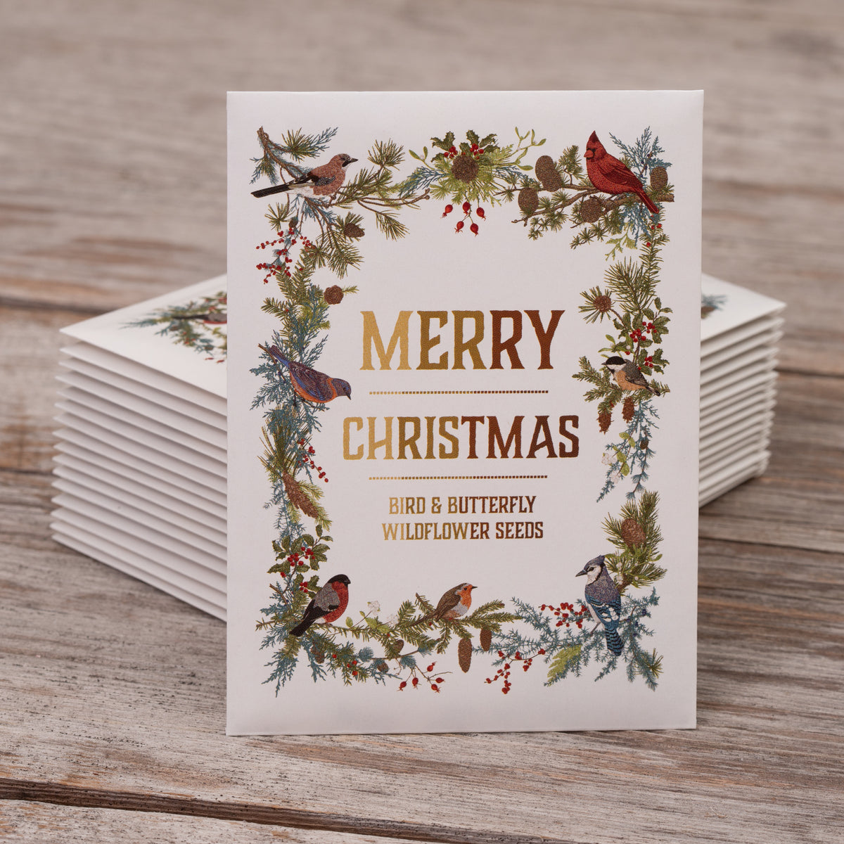 Merry Christmas Wreath of Birds Gift Tag garden seeds