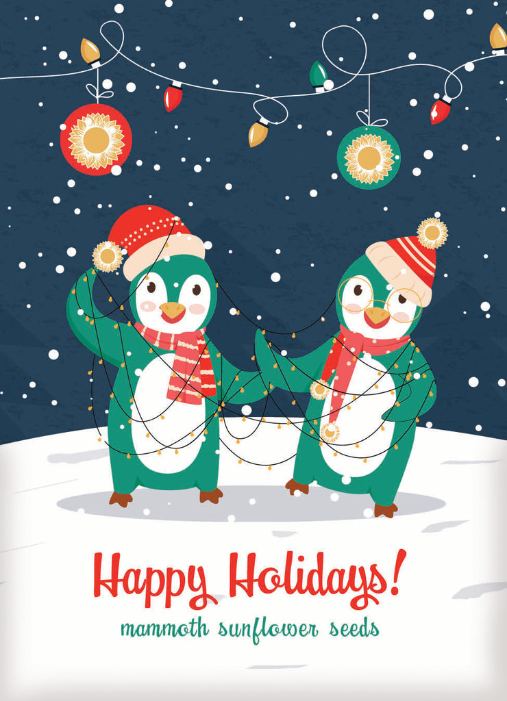 Happy Holidays Penguin Gift Tag - Mammoth Sunflower Seed Packets - Bentley Seeds