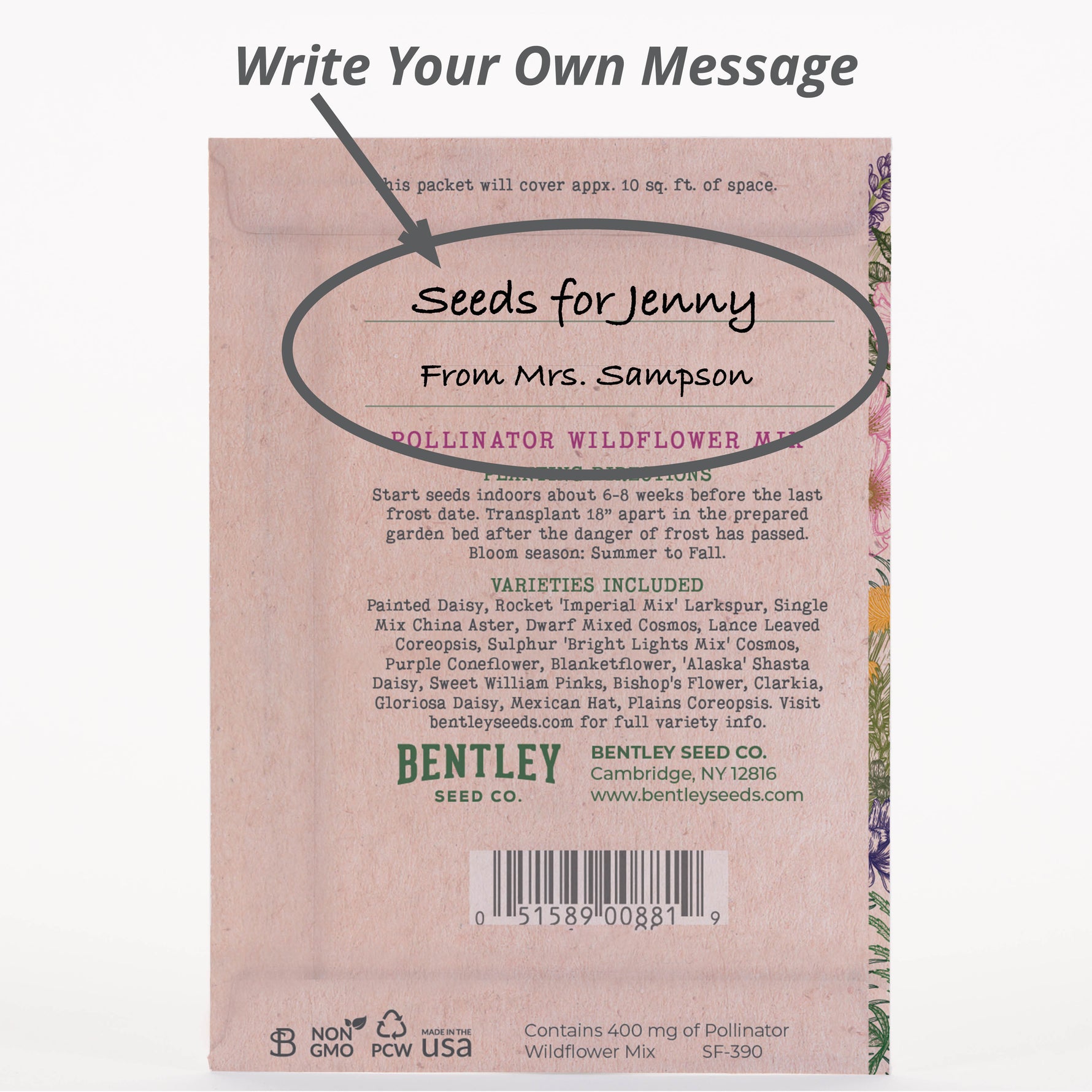 The Earth Laughs in Flowers - Wildflower Mix Seed Packets - Bentley Seed - write a personalized message on the back