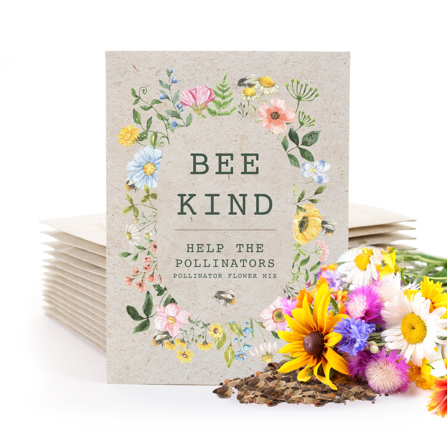 Bee Kind Help Pollinators Kraft Bee Flower Mix Seed Packets