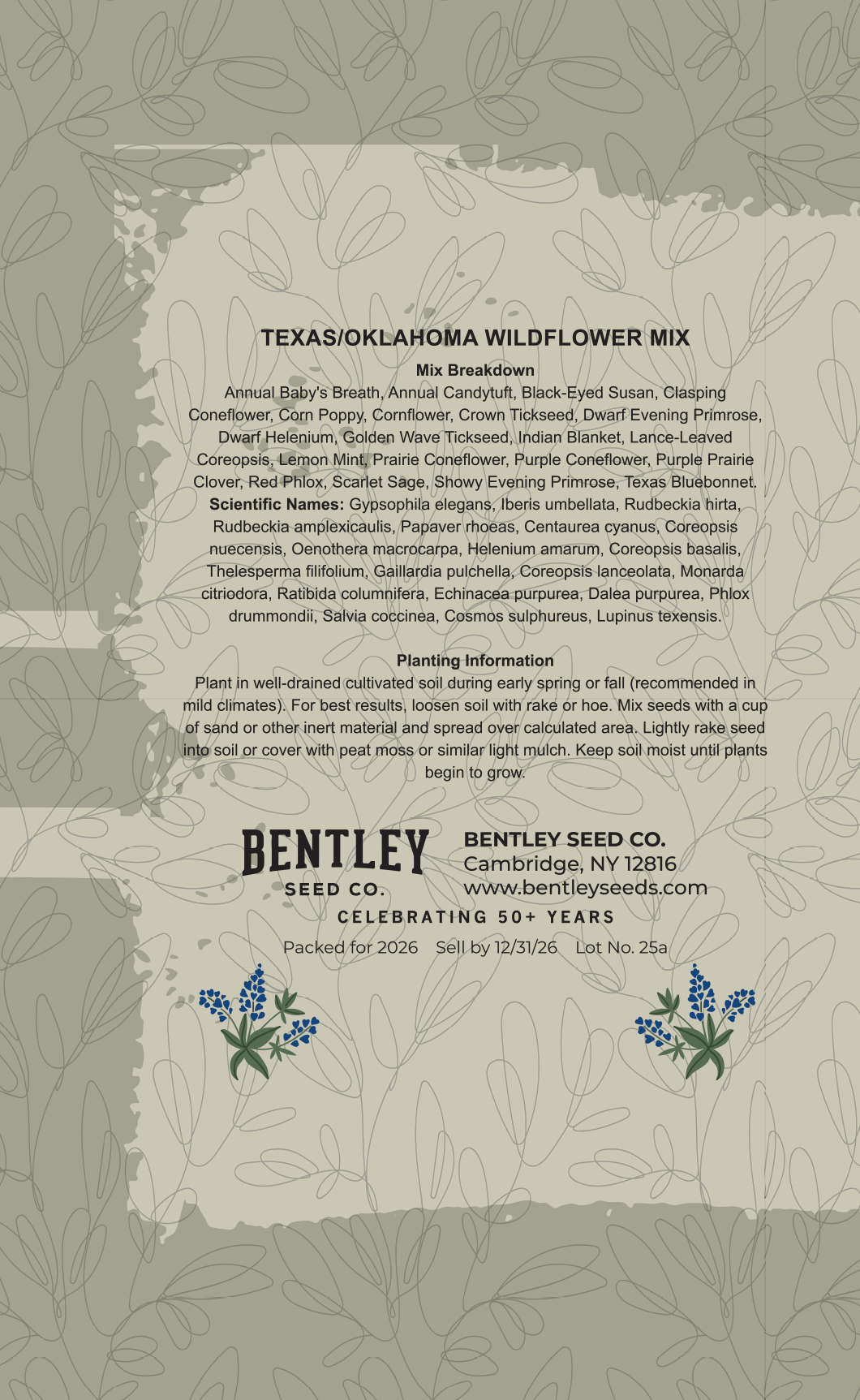 Back Side Image of Texas Flora & Fauna Seed Packet
