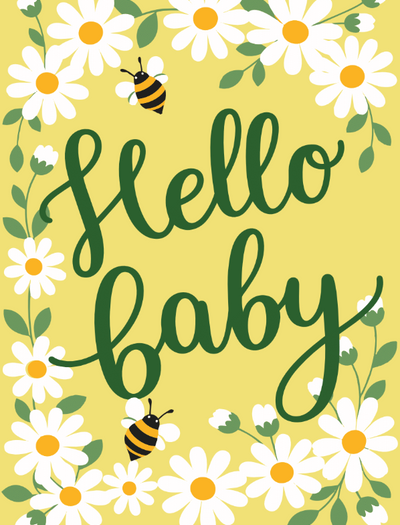 Shasta daisy seed packets designed with a cheerful yellow background featuring charming illustrations of buzzing bees and bright white daisies.
