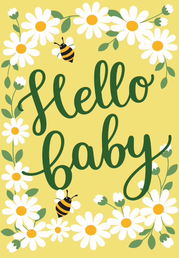 Shasta daisy seed packets designed with a cheerful yellow background featuring charming illustrations of buzzing bees and bright white daisies.