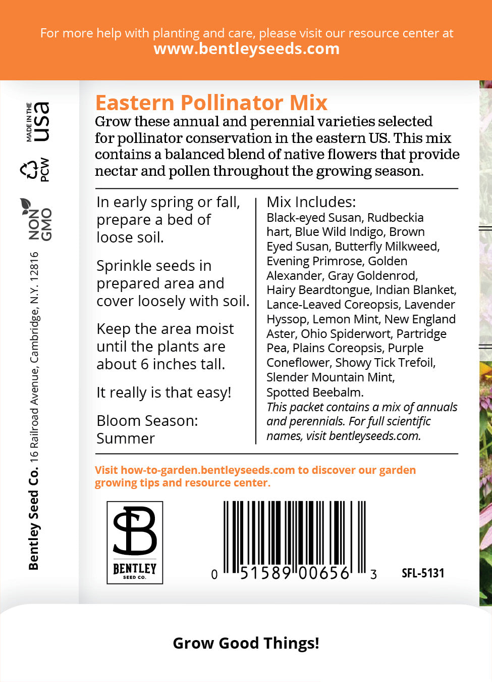 Pollinator Seed Tag Example Wildflower, Eastern Pollinator Wildflower Mix Seed Packets | Bentley Seeds