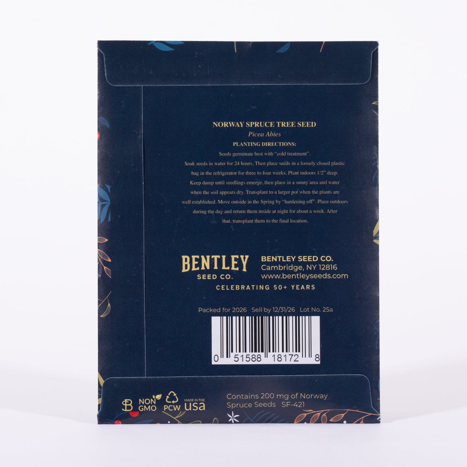 Back of a seed packet with Bentley Seed Co. branding and text.
