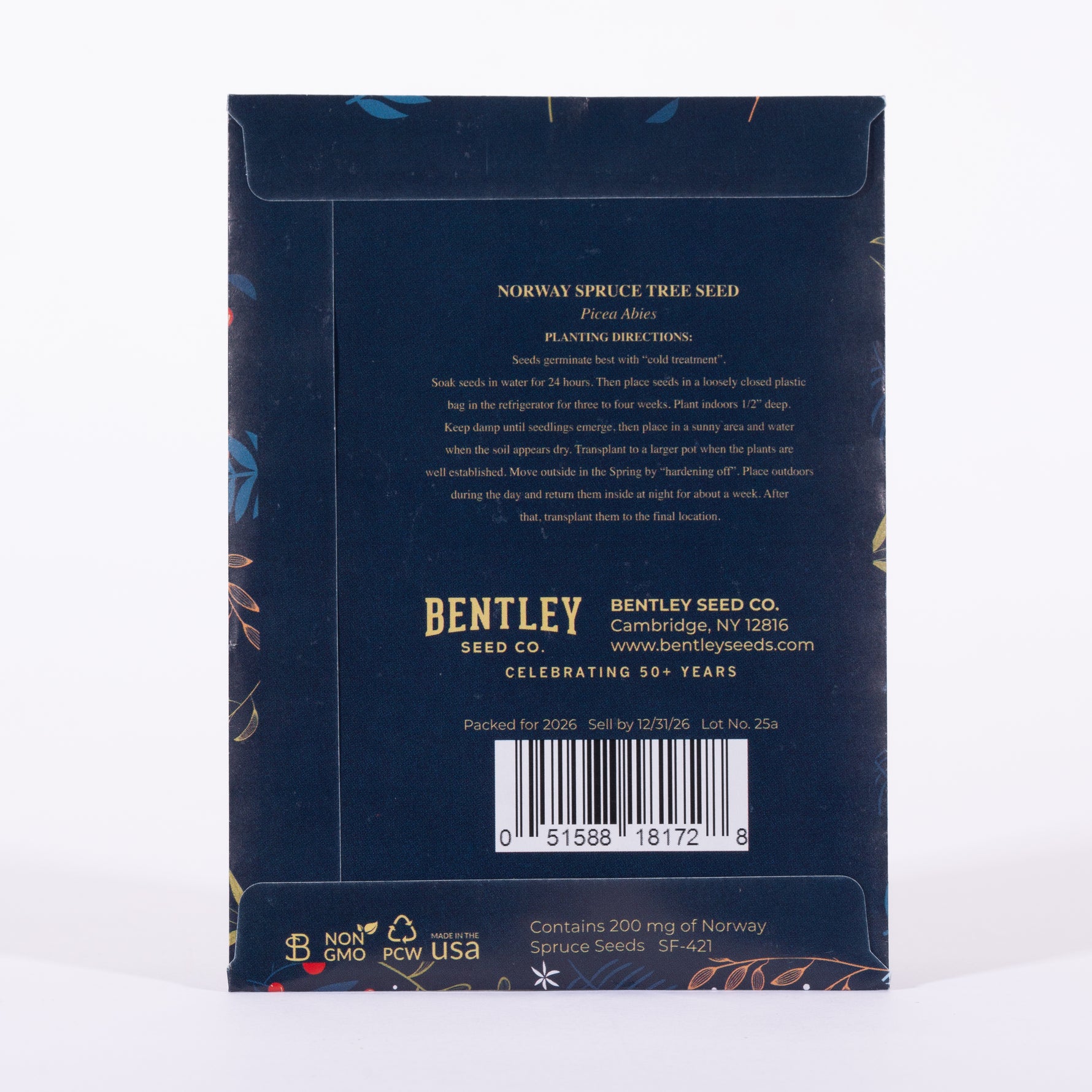 Back of a seed packet with Bentley Seed Co. branding and text.