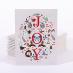 Christmas-themed card with decorative 'JOY' text on a white background