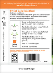 Basil, Genovese Sweet Seed Packets garden seeds