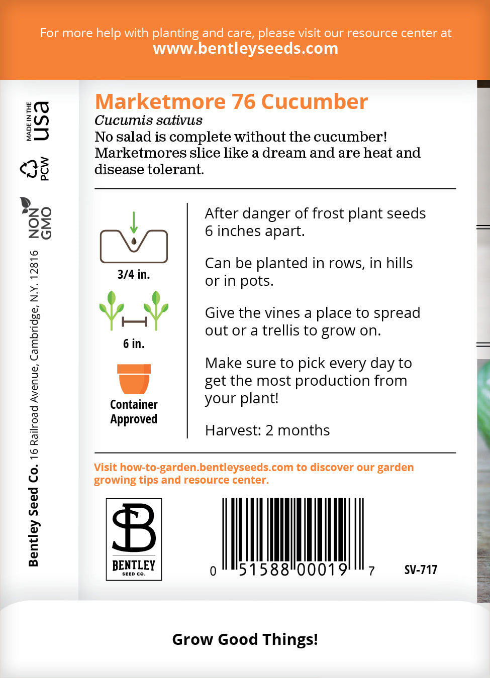 Cucumber, Marketmore 76 Seed Packets | Bentley Seeds