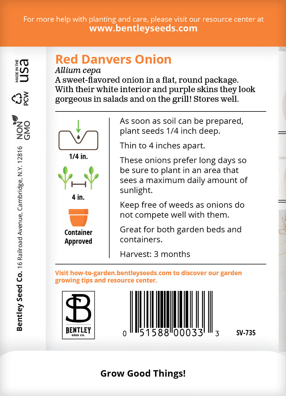 Onion, Red Danvers Seed Packets flower seeds