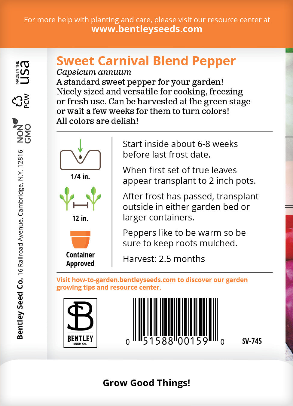 Pepper, Sweet Carnival Blend Seed Packets garden seeds