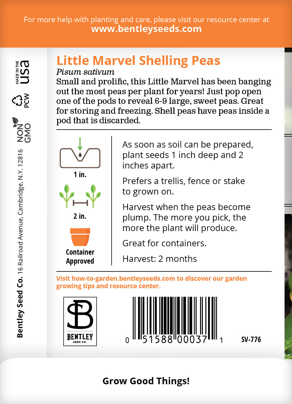 Peas, Little Marvel Shelling Seed Packets seed packet