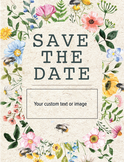 Floral design with 'Save the Date' text on a beige background with customizable text or image area