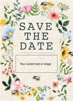Floral design with 'Save the Date' text on a beige background with customizable text or image area