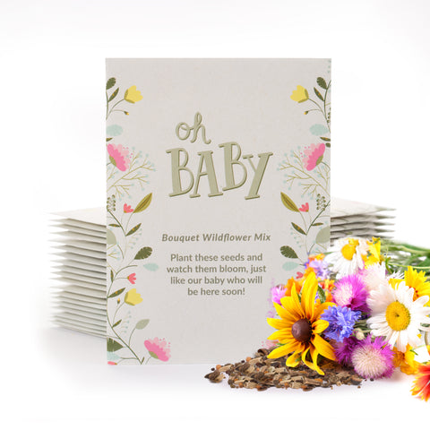 "Oh Baby - Baby Shower" Light Gray Bouquet Flower Seed Favor - Bentley Seeds
