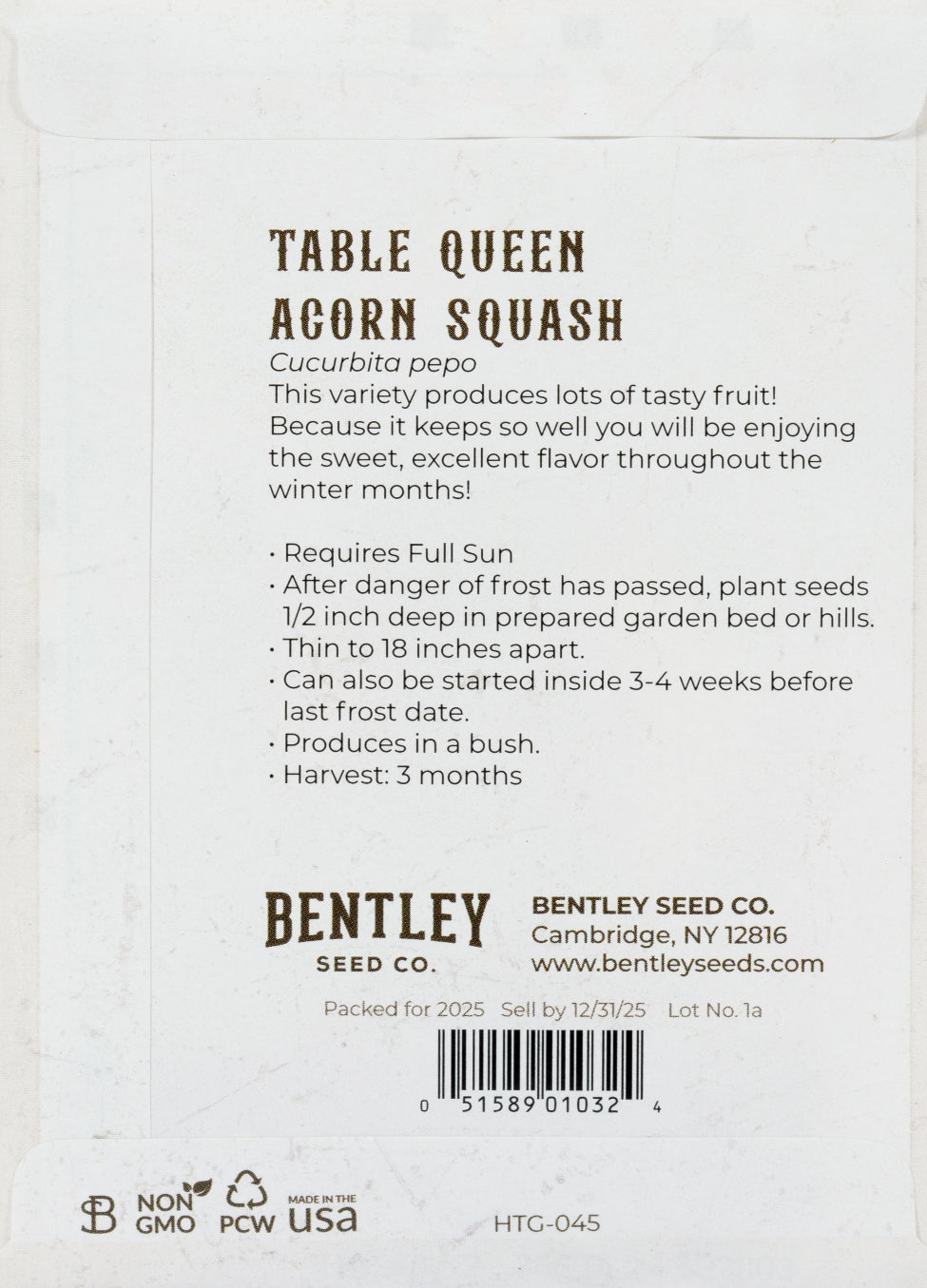 Squash-Acorn Table Queen 1913 Back Packet