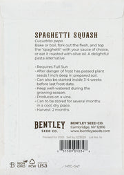 Squash-Spaghetti 1850: Back of seed Packet