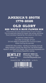 Bentley Seed Co. packaging for Old Glory flower mix on a blue background