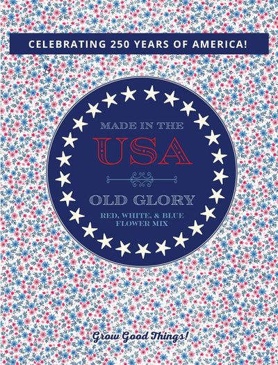 Product packaging with 'Made in the USA' and 'Old Glory' design on a floral patterned background.