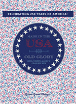 Product packaging with 'Made in the USA' and 'Old Glory' design on a floral patterned background.