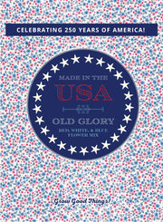 Product packaging with 'Made in the USA' and 'Old Glory' design on a floral patterned background.